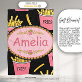 Cute Kawaii French Fries Fast Food Seamless Pattern Pink White  Personalised Custom Name Super Soft Fleece Blanket Bed Sofa Throw