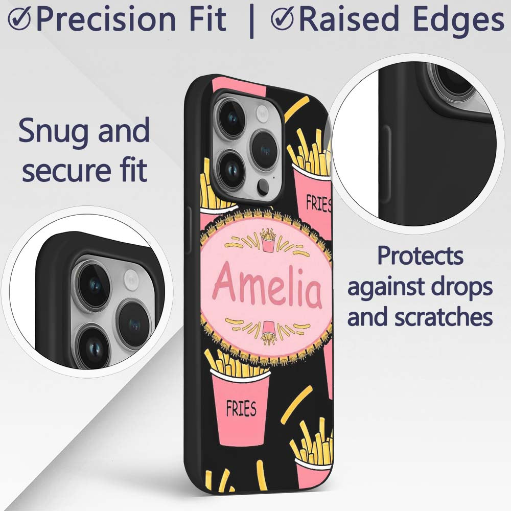 Cute Kawaii French Fries Fast Food Printed Design Custom Name Protective Phone Case Mobile Cover Durable Everyday Smartphone Shock Resistant