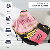 Cute Kawaii French Fries Fast Food Seamless Pattern Pink White  Personalised Custom Name Super Soft Fleece Blanket Bed Sofa Throw