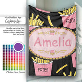 Cute Kawaii French Fries Fast Food Seamless Pattern Pink White  Personalised Custom Name Super Soft Fleece Blanket Bed Sofa Throw