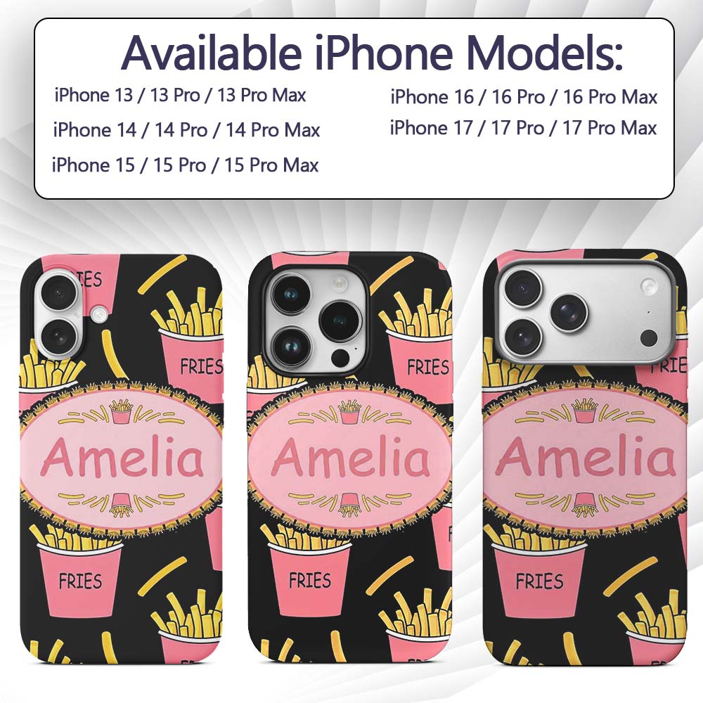Cute Kawaii French Fries Fast Food Printed Design Custom Name Protective Phone Case Mobile Cover Durable Everyday Smartphone Shock Resistant