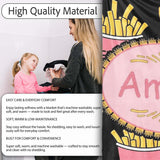 Cute Kawaii French Fries Fast Food Seamless Pattern Pink White  Personalised Custom Name Super Soft Fleece Blanket Bed Sofa Throw