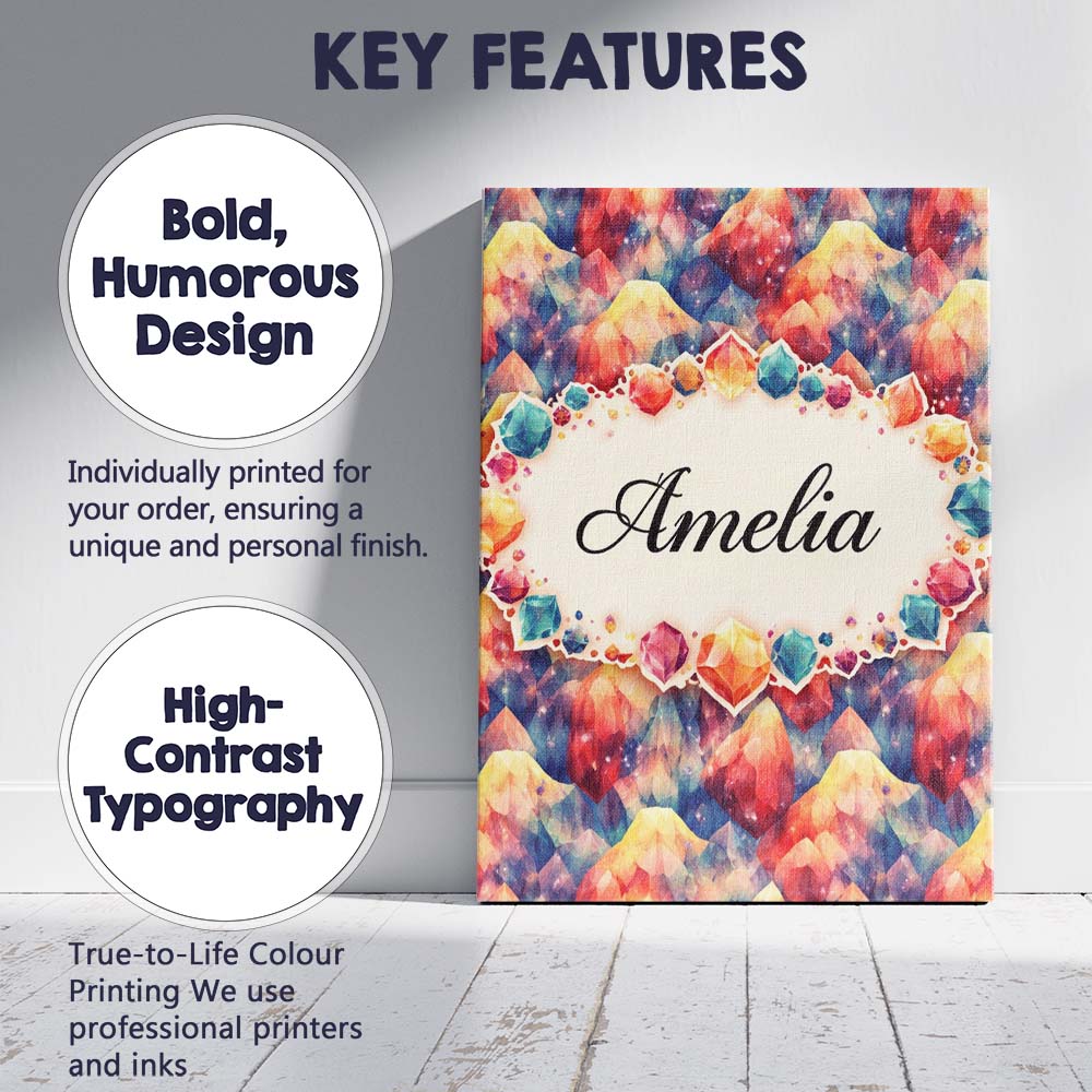 Personalised Name Vibrant Abstract Crystal Brushstroke Seamless Custom  Statement Canvas Wall Art Print Decor Picture Ready to Hang