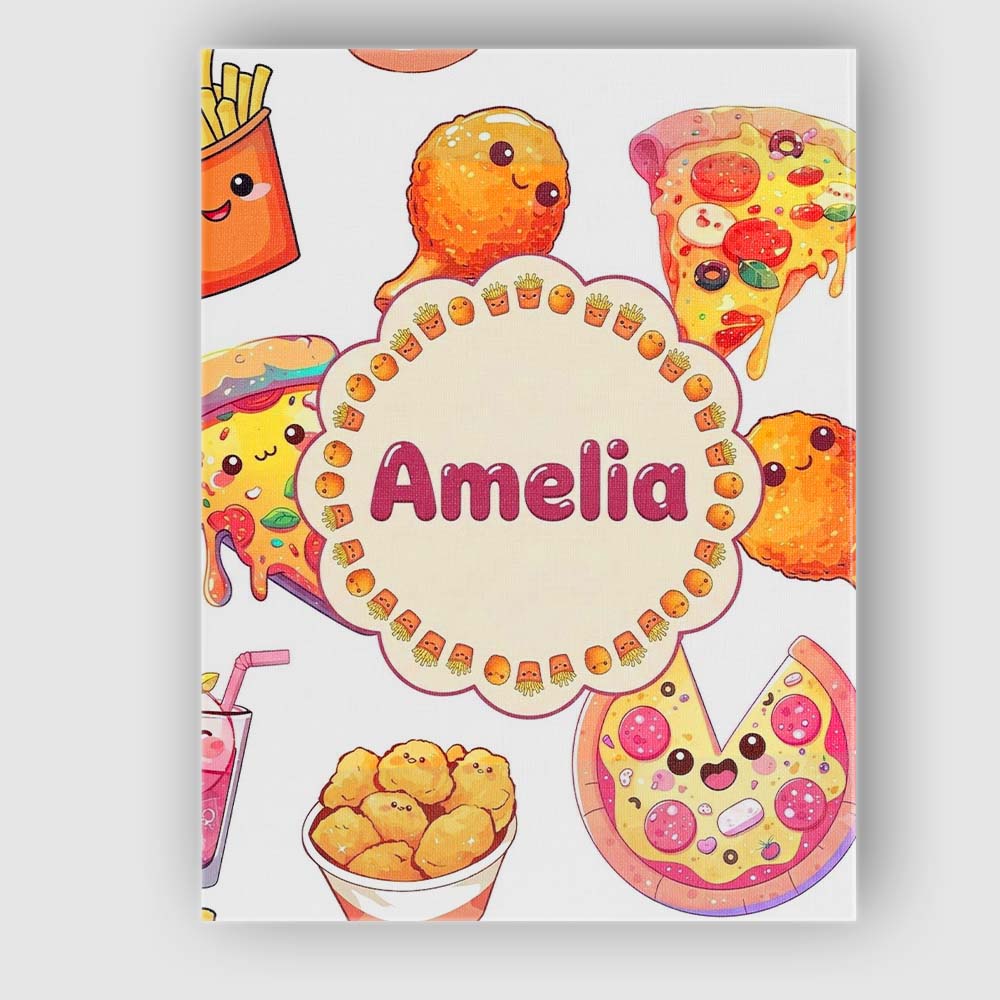 Personalised Name Cute Kawaii Pizza Chicken Custom  Bespoke Interior Contemporary Canvas Wall Art Print Decor Picture Ready to Hang
