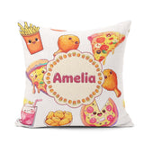 Custom Name Kawaii Pizza Chicken Soda Fast Food Seamless Pattern Square Filled Cushion Throw Pillow Sofa Bed Home Decor Zip Washable UK Made