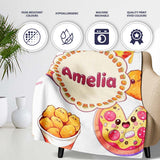 Cute Kawaii Pizza Chicken Soda Fast Food Seamless Pattern White  Personalised Custom Name Super Soft Fleece Blanket Bed Sofa Throw