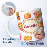Personalized Custom Name Cute Kawaii Pizza Chicken Soda Fast Food Seamless Pattern White 11oz Ceramic Coffee Tea Mug White Large Handle