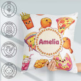 Custom Name Kawaii Pizza Chicken Soda Fast Food Seamless Pattern Square Filled Cushion Throw Pillow Sofa Bed Home Decor Zip Washable UK Made