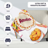 Cute Kawaii Pizza Chicken Soda Fast Food Seamless Pattern White  Personalised Custom Name Super Soft Fleece Blanket Bed Sofa Throw