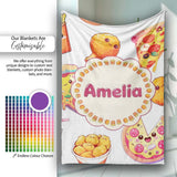 Cute Kawaii Pizza Chicken Soda Fast Food Seamless Pattern White  Personalised Custom Name Super Soft Fleece Blanket Bed Sofa Throw