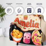 Kawaii Pizza Chicken Soda Fast Food Seamless Pattern Clean White  Personalised Custom Name Super Soft Fleece Blanket Bed Sofa Throw