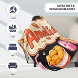 Kawaii Pizza Chicken Soda Fast Food Seamless Pattern Clean White  Personalised Custom Name Super Soft Fleece Blanket Bed Sofa Throw