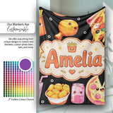 Kawaii Pizza Chicken Soda Fast Food Seamless Pattern Clean White  Personalised Custom Name Super Soft Fleece Blanket Bed Sofa Throw