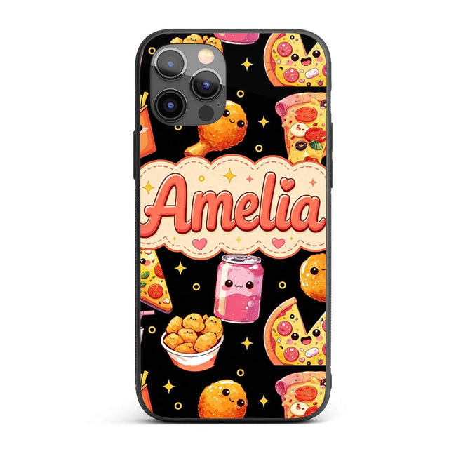 Cute Kawaii Pizza Chicken Soda Fast Food Seamless Custom Name Protective Phone Case Mobile Cover Durable Everyday Smartphone Shock Resistant