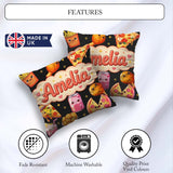 Custom Name Cute Kawaii Pizza Chicken Soda Fast Food Pattern Dot Square Filled Cushion Throw Pillow Sofa Bed Home Decor Zip Washable UK Made