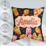Custom Name Cute Kawaii Pizza Chicken Soda Fast Food Pattern Dot Square Filled Cushion Throw Pillow Sofa Bed Home Decor Zip Washable UK Made