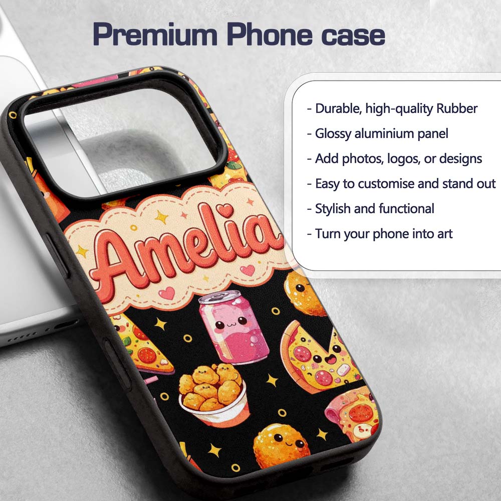 Cute Kawaii Pizza Chicken Soda Fast Food Seamless Custom Name Protective Phone Case Mobile Cover Durable Everyday Smartphone Shock Resistant