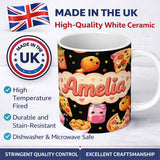 Personalized Custom Name Cute Kawaii Pizza Chicken Soda Fast Food Seamless Pattern Dot White 11oz Ceramic Coffee Tea Mug White Large Handle