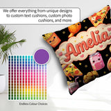 Custom Name Cute Kawaii Pizza Chicken Soda Fast Food Pattern Dot Square Filled Cushion Throw Pillow Sofa Bed Home Decor Zip Washable UK Made
