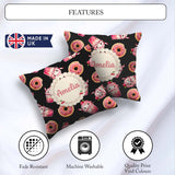 Custom Name Kawaii Donut Milkshake Dessert Seamless Pattern Pink Square Filled Cushion Throw Pillow Sofa Bed Home Decor Zip Washable UK Made