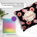 Custom Name Kawaii Donut Milkshake Dessert Seamless Pattern Pink Square Filled Cushion Throw Pillow Sofa Bed Home Decor Zip Washable UK Made