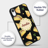 Cute Kawaii Taco Wrap Mexican Food Printed Design Custom Name Protective Phone Case Mobile Cover Durable Everyday Smartphone Shock Resistant