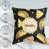 Custom Name Kawaii Taco Wrap Mexican Food Seamless Pattern White Square Filled Cushion Throw Pillow Sofa Bed Home Decor Zip Washable UK Made