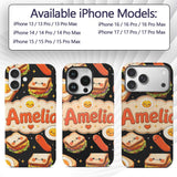 Kawaii Breakfast Food Characters Printed Design Custom Name Protective Phone Case Mobile Cover Durable Everyday Smartphone Shock Resistant