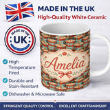 Personalized Custom Name Detailed Wicker Picnic Baskets Close Up Seamless Pattern Lovely 11oz Ceramic Coffee Tea Mug White Large Handle
