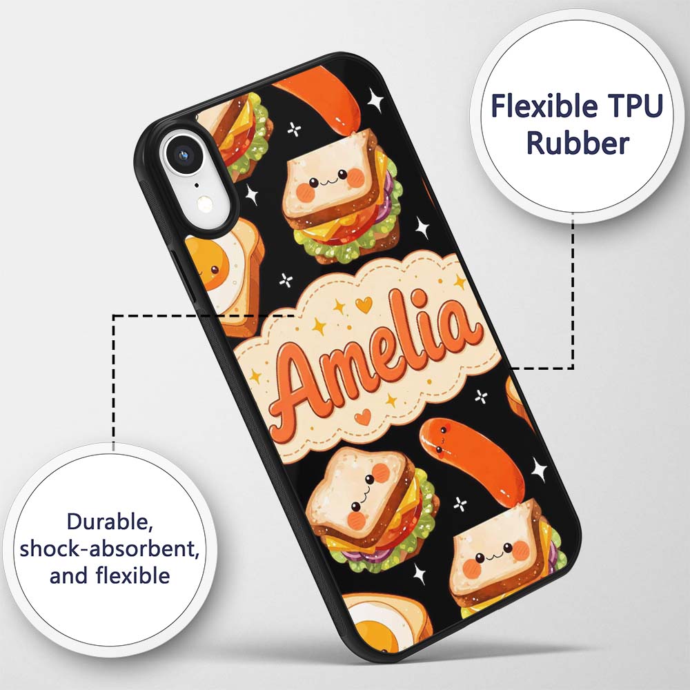 Kawaii Breakfast Food Characters Printed Design Custom Name Protective Phone Case Mobile Cover Durable Everyday Smartphone Shock Resistant