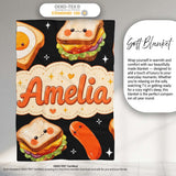 Kawaii Breakfast Food Characters Eggs Toast Sausage Sparkle  Personalised Custom Name Super Soft Fleece Blanket Bed Sofa Throw