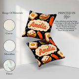 Custom Name Breakfast Food Characters Eggs Toast Sausage Sparkle Square Filled Cushion Throw Pillow Sofa Bed Home Decor Zip Washable UK Made
