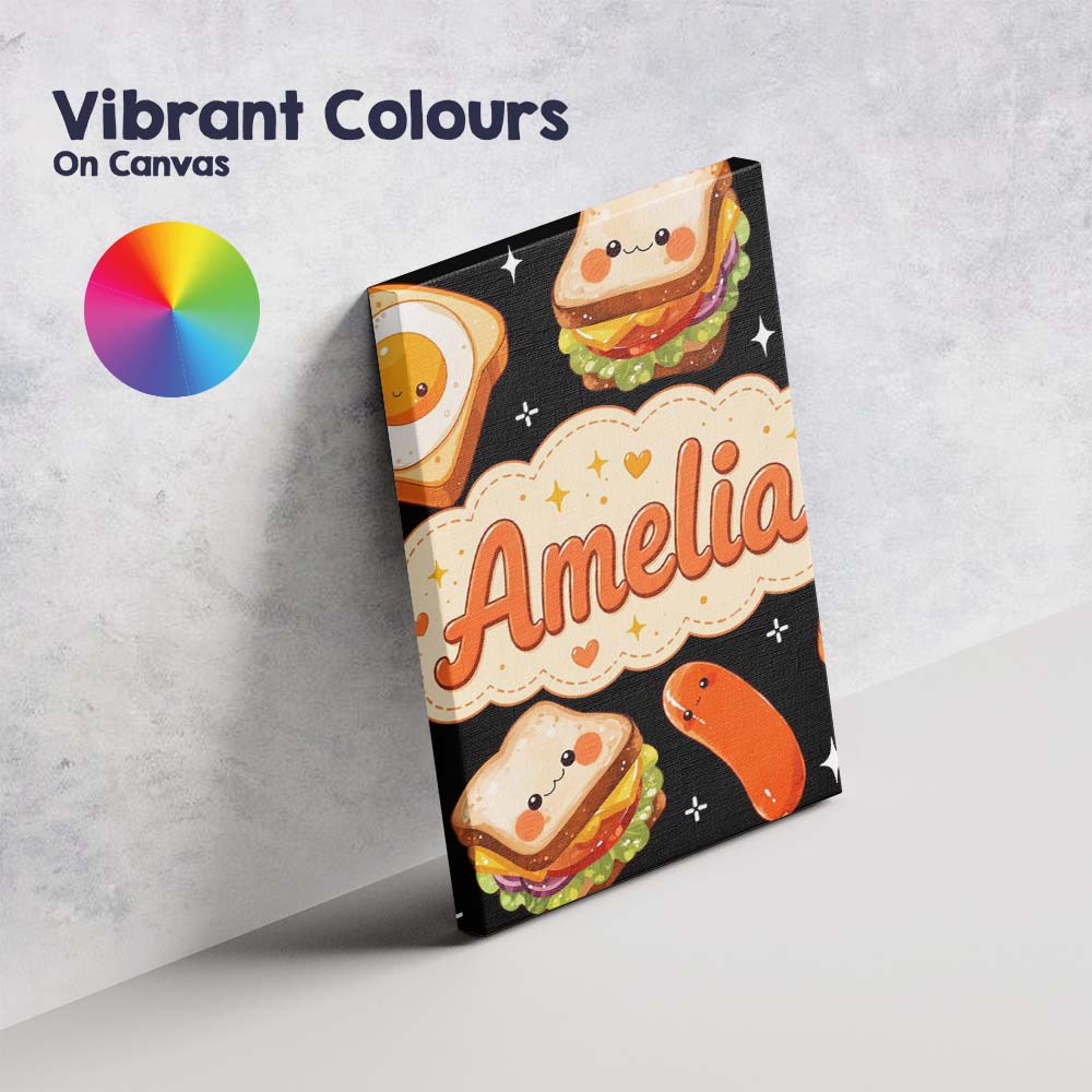 Personalised Name Kawaii Breakfast Food Custom  Modern Room Accent Elegant Feature Canvas Wall Art Print Decor Picture Ready to Hang
