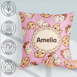 Custom Name Cute Chocolate Milk and Cookies Kawaii Cartoon Sweet Square Filled Cushion Throw Pillow Sofa Bed Home Decor Zip Washable UK Made