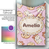 Cute Chocolate Milk and Cookies Kawaii Cartoon Sweet Snacks  Personalised Custom Name Super Soft Fleece Blanket Bed Sofa Throw