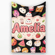 Kawaii Food Collection Sushi Fruit Drinks Cute Cartoon Seamless  Personalised Custom Name Super Soft Fleece Blanket Bed Sofa Throw