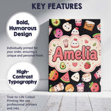 Personalised Name Kawaii Food Collection Custom  Unique Gift Idea Elegant Feature Canvas Wall Art Print Decor Picture Ready to Hang