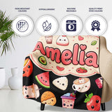 Kawaii Food Collection Sushi Fruit Drinks Cute Cartoon Seamless  Personalised Custom Name Super Soft Fleece Blanket Bed Sofa Throw