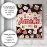 Personalised Name Kawaii Food Collection Custom  Unique Gift Idea Elegant Feature Canvas Wall Art Print Decor Picture Ready to Hang