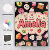 Personalised Name Kawaii Food Collection Custom  Unique Gift Idea Elegant Feature Canvas Wall Art Print Decor Picture Ready to Hang