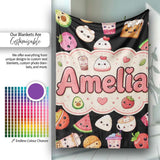 Kawaii Food Collection Sushi Fruit Drinks Cute Cartoon Seamless  Personalised Custom Name Super Soft Fleece Blanket Bed Sofa Throw