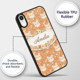 Cute Bunny Floral Meadow Seamless Printed Design Custom Name Protective Phone Case Mobile Cover Durable Everyday Smartphone Shock Resistant