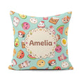 Custom Name Kawaii Food Collection Sushi Fruit Drink Green Cute Square Filled Cushion Throw Pillow Sofa Bed Home Decor Zip Washable UK Made