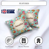 Custom Name Kawaii Food Collection Sushi Fruit Drink Green Cute Square Filled Cushion Throw Pillow Sofa Bed Home Decor Zip Washable UK Made