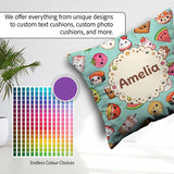 Custom Name Kawaii Food Collection Sushi Fruit Drink Green Cute Square Filled Cushion Throw Pillow Sofa Bed Home Decor Zip Washable UK Made