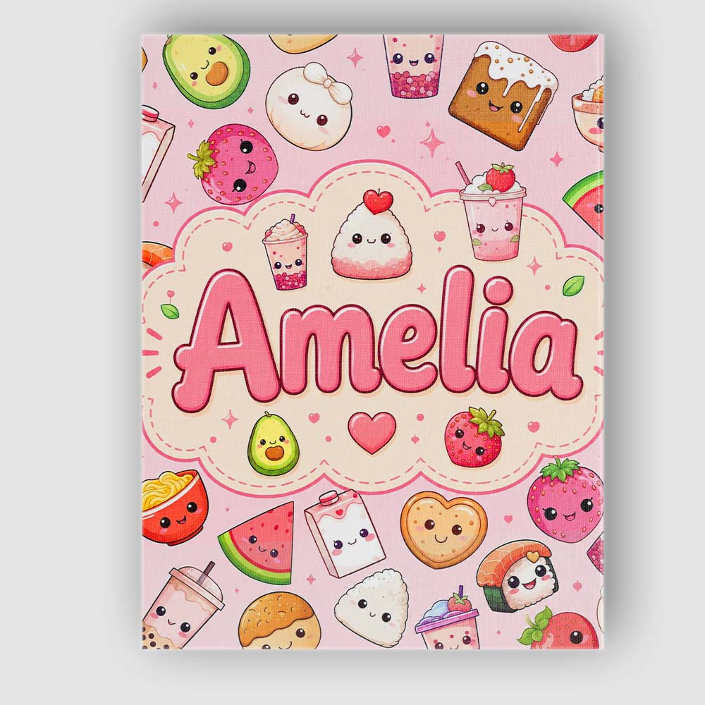 Personalised Name Kawaii Food Collection Custom  Unique Gift Idea Elegant Feature Canvas Wall Art Print Decor Picture Ready to Hang