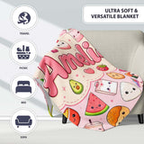 Kawaii Food Collection Sushi Fruit Drinks Pink Background Cute  Personalised Custom Name Super Soft Fleece Blanket Bed Sofa Throw