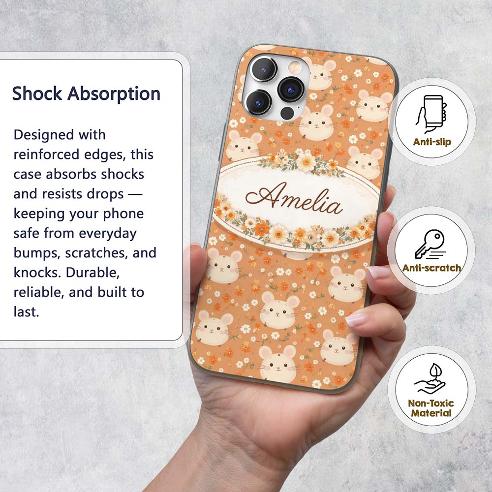 Cute Bunny Floral Meadow Seamless Printed Design Custom Name Protective Phone Case Mobile Cover Durable Everyday Smartphone Shock Resistant