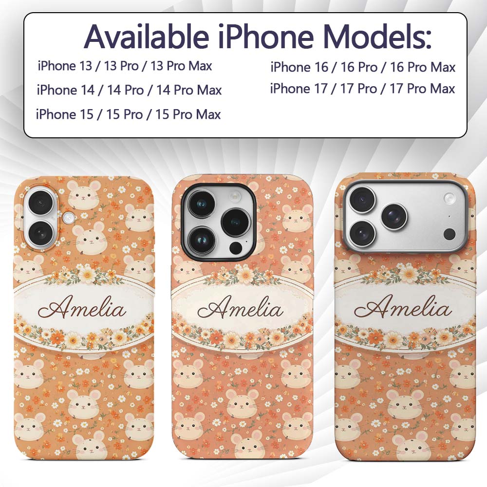 Cute Bunny Floral Meadow Seamless Printed Design Custom Name Protective Phone Case Mobile Cover Durable Everyday Smartphone Shock Resistant