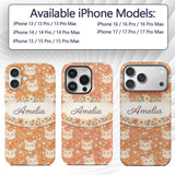 Cute Bunny Floral Meadow Seamless Printed Design Custom Name Protective Phone Case Mobile Cover Durable Everyday Smartphone Shock Resistant